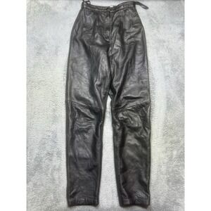 Valerie Stevens Leather Pants Size 6 Black Lambskin High Waist Tapered *HOLE